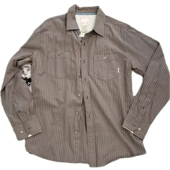 Horny Toad Brown Striped Cotton Shirt M - Picture 1 of 3